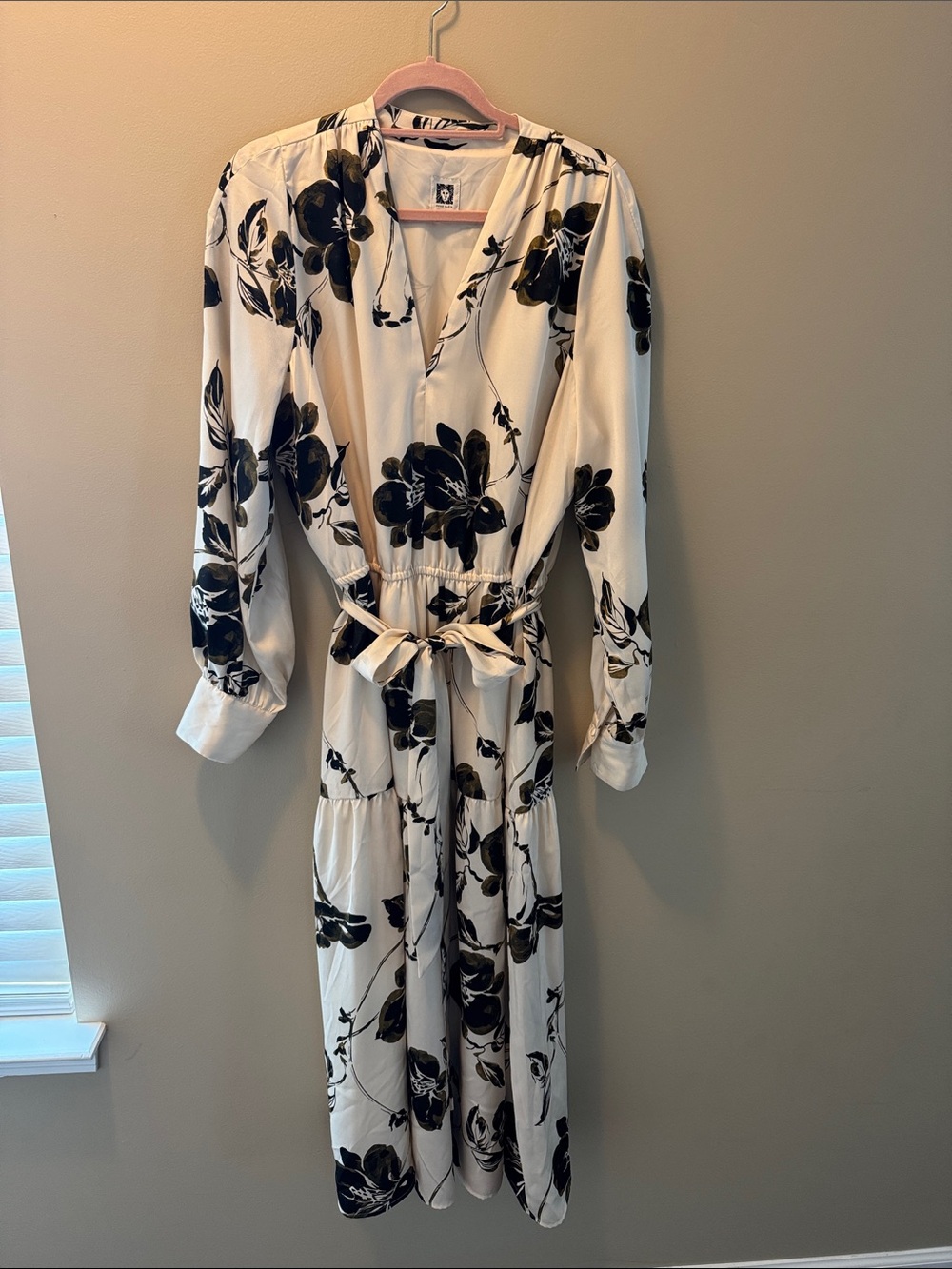 Anne Klein Ivory Maxi Dress with Black Floral Print
